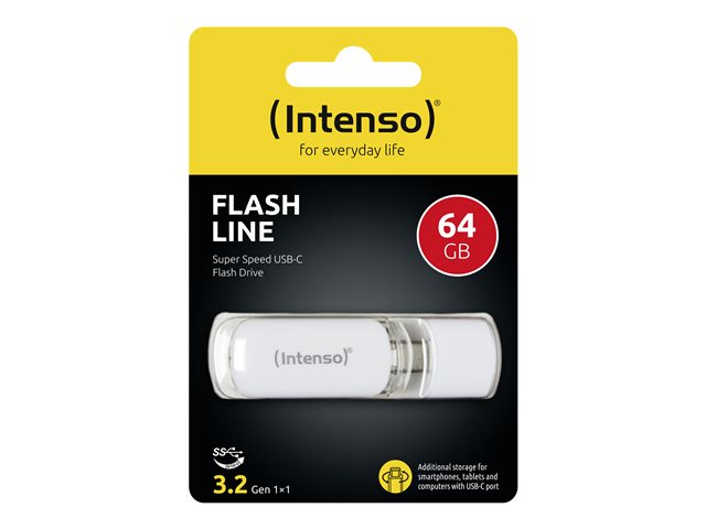 Supporti di memorizzazione Intenso Flash Line – Chiavetta USB – 64 GB – USB-C 3.1 Gen 1 – bianco Intenso [ TT-796637 ]
