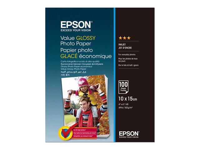 Carta fotografica Epson Value – Lucido – 100 x 150 mm – 183 g/m² – 100 fogli carta fotografica – per Epson L382, L386, L486; Expression Home HD XP-15000; Expression Premium XP-900 EPSON [ TT-761055 ]