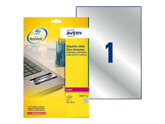 Etichette Avery Heavy Duty Laser Labels – Poliestere – argento – A4 (210 x 297 mm) 20 pezzi (20 foglio(i) x 1) etichette AVERY [ TT-756864 ]