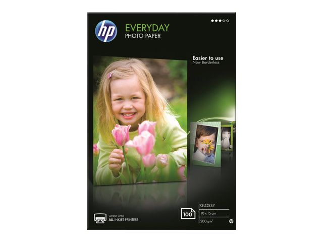 Carta fotografica HP Everyday Photo Paper – Lucido – 8 mil – 100 x 150 mm – 200 g/m² – 100 fogli carta fotografica – per ENVY 50XX, 76XX; ENVY Inspire 7920; Officejet 52XX, 80XX; Photosmart B110, Wireless B110 HP INC [ TT-756108 ]
