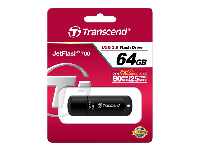 Supporti di memorizzazione Transcend JetFlash 700 – Chiavetta USB – 64 GB – USB 3.0 – nero TRANSCEND [ TT-748365 ]