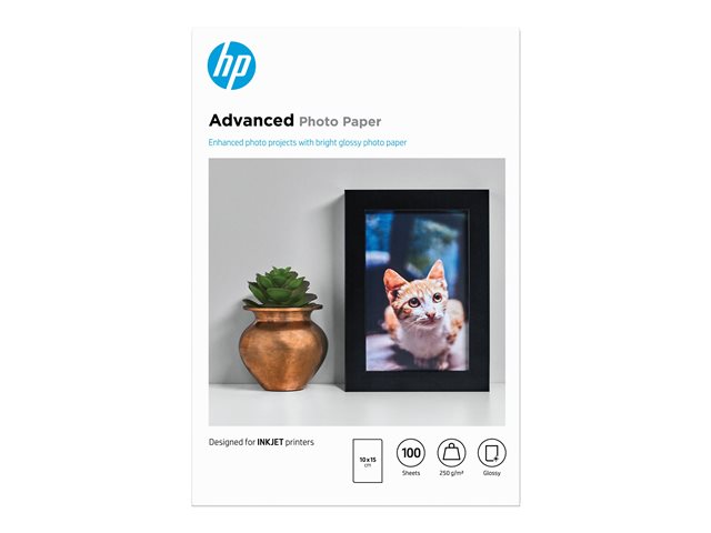 Carta fotografica HP Advanced Glossy Photo Paper – Lucido – 100 x 150 mm – 250 g/m² – 100 fogli carta fotografica – per ENVY 50XX, 76XX; ENVY Inspire 7920; Officejet 52XX, 80XX; Photosmart B110, Wireless B110 HP INC [ TT-753051 ]