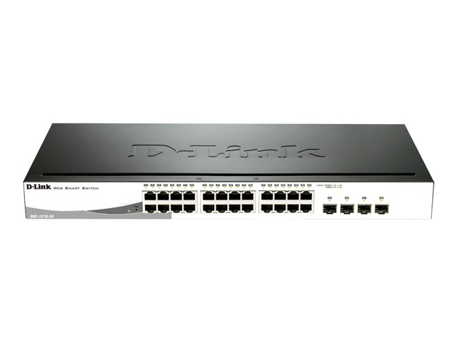 Switch D-Link Web Smart DGS-1210-24P – Switch – gestito – 24 x 10/100/1000 (PoE) + 4 x combinazione Gigabit Ethernet/Gigabit SFP – desktop, montabile su rack – PoE (193 W) D-LINK [ TT-756643 ]