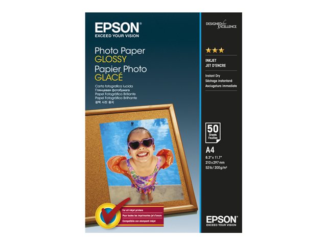 Carta fotografica Epson – Lucido – A4 (210 x 297 mm) – 200 g/m² – 50 fogli carta fotografica – per EcoTank ET-2850, 2851, 2856, 4850; EcoTank Photo ET-8500; WorkForce Pro WF-C5790 EPSON [ TT-746072 ]