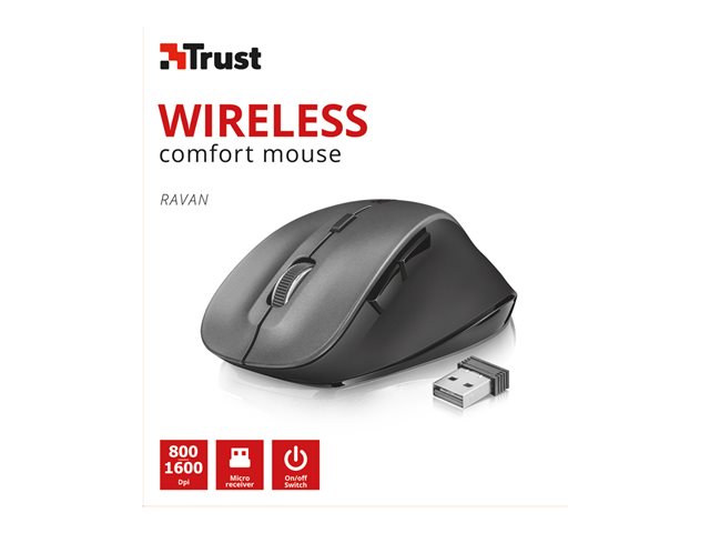 Mouse Trust Ravan – Mouse – ergonomico – per destrorsi – ottica – 6 pulsanti – senza fili – 2.4 GHz – ricevitore wireless USB TRUST [ TT-751737 ]