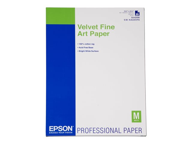 Carta fotografica Epson Fine Art Velvet – Velluto – A2 (420 x 594 mm) 25 fogli carta per belle arti – per SureColor P5000, P800, SC-P10000, P20000, P5000, P7500, P900, P9500 EPSON [ TT-761485 ]