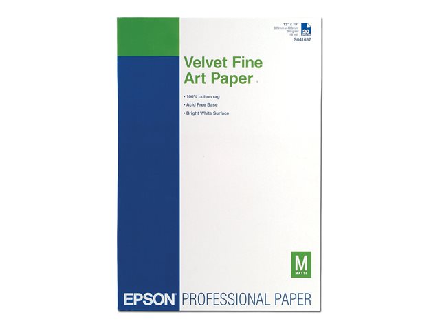 Carta fotografica Epson Fine Art Velvet – Velluto – A3 plus (329 x 423 mm) 20 fogli Carta – per SureColor P5000, P800, SC-P10000, P20000, P5000, P700, P7500, P900, P9500 EPSON [ TT-746212 ]