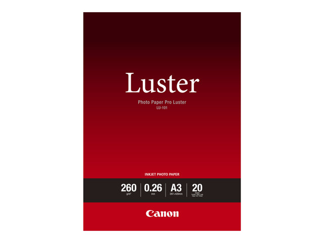 Carta fotografica Canon Photo Paper Pro Luster LU-101 – Brillante – 260 micron – A3 (297 x 420 mm) – 260 g/m² – 20 fogli carta fotografica – per PIXMA PRO-1, PRO-10, PRO-100 CANON [ TT-748696 ]