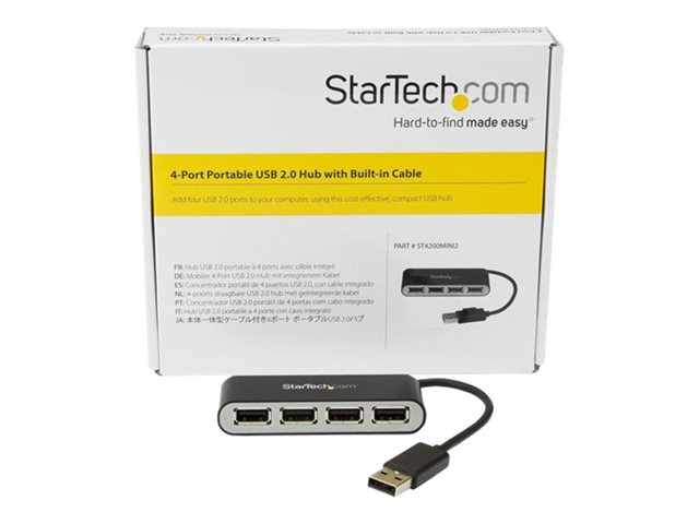Cavi adattatori e interfacce per PC StarTech.com Hub USB 2.0 portatile a 4 porte con cavo integrato – Perno e Concentratore USB compatto – Mini Hub USB2.0 – Hub – 4 x USB 2.0 – desktop STARTECH [ TT-764431 ]