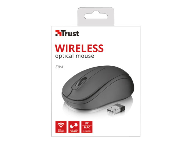 Mouse Trust Ziva – Mouse – per destrorsi e per sinistrorsi – ottica – 3 pulsanti – senza fili – ricevitore wireless USB TRUST [ TT-760753 ]