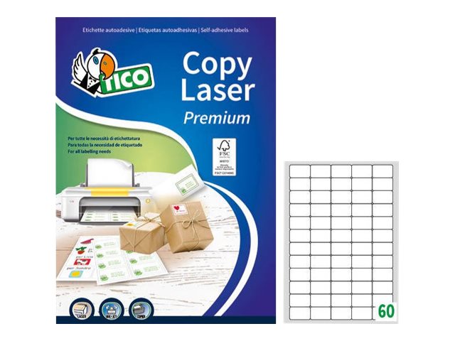 Etichette Tico Copy Laser Premium – Carta – Opaca – adesivo permanente – bianco – 37.5 x 23.5 mm 6000 etichette (100 foglio(i) x 60) Etichette per indirizzi TICO [ TT-761481 ]