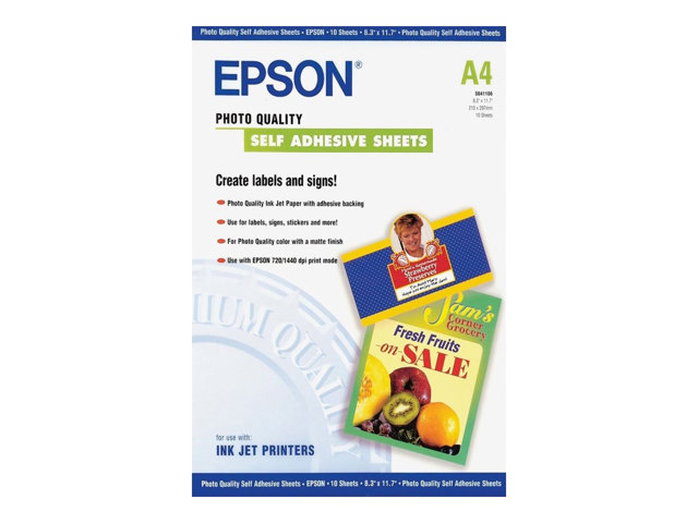 Carta fotografica Epson Photo Quality Self Adhesive Sheets – Autoadesivo – A4 (210 x 297 mm) – 167 g/m² – 10 pezzi sheets – per Expression Home HD XP-15000; Expression Premium XP-540, 6000, 6005, 900 EPSON [ TT-746835 ]