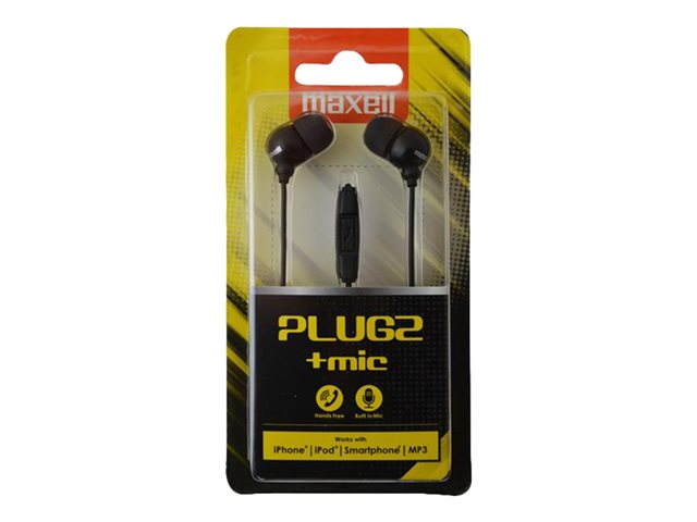Cuffie telefoniche e auricolari Maxell Plugz + Mic – Auricolari con microfono – in-ear – cablato – jack 3,5 mm – nero MAXELL [ TT-759054 ]