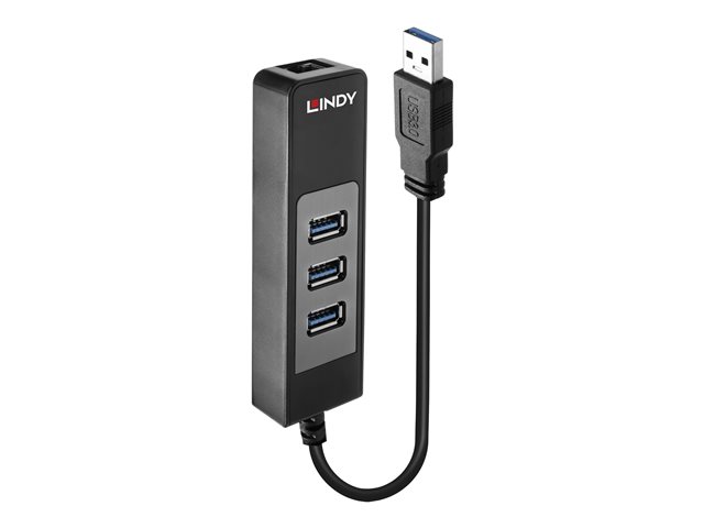 Altri accessori e componenti per pc Lindy USB 3.1 Hub & Gigabit Ethernet Adapter – Scheda di rete / USB – USB 3.1 Gen 1 – Gigabit Ethernet x 1 + USB 3.1 x 3 – nero LINDY [ TT-757803 ]