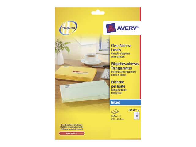 Etichette Avery Clear Mini Label – Trasparente – 21.2 x 38.1 mm 1625 pezzi (25 foglio(i) x 65) etichette AVERY [ TT-748094 ]
